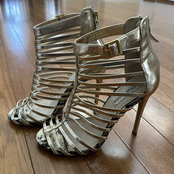 Steve Madden Marinee Gold Metallic Womens Platform Sandal Heels N6842* Size 8M - Picture 1 of 7